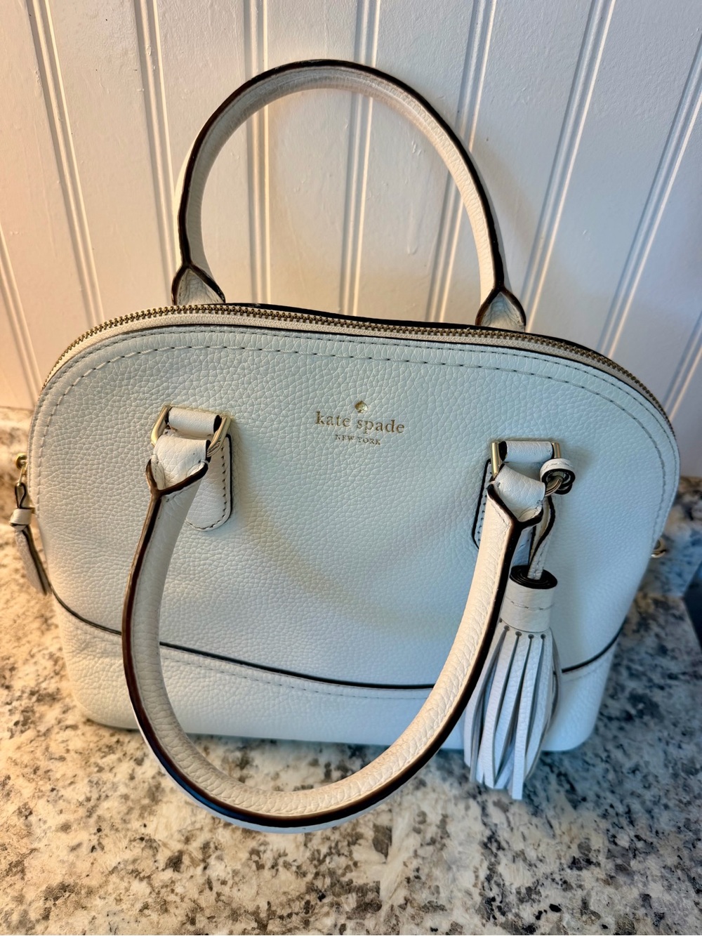 Kate Spade ♠️ McCall Street Carli Leather Satchel White Tassel No Strap - Picture 2 of 14